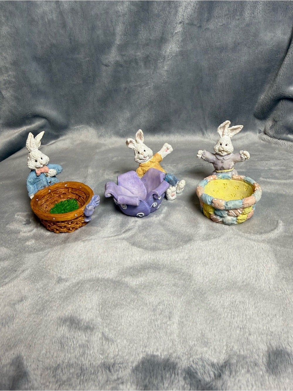 Vintage Giftco Easter Bunny Egg Holder Set - Lot of 3 Resin Rabbit Figurines
